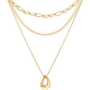 Women's Gold Necklaces Dainty Herringbone Set Simple Chain Layering Pendant